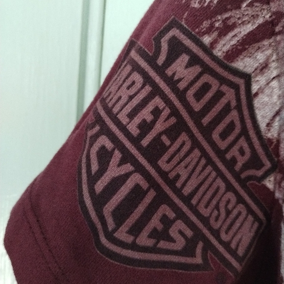 Harley Davidson Eagle Stud Rhinestones Womens Biker Burgundy Red L Shirt USA - Picture 4 of 10